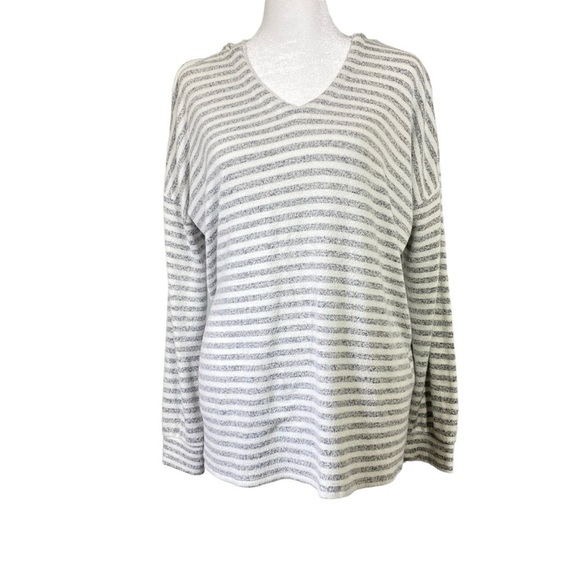 Mesh + Lace women's size Medium hooded lightweight long sleeve striped sweater - Picture 1 of 8